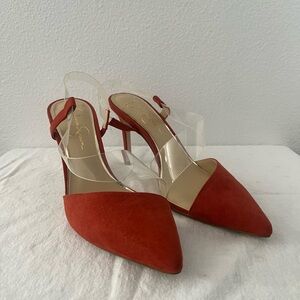 NWOT Jessica Simpson Burnt Orange Clear Ankle Strap Stiletto Pump Heel